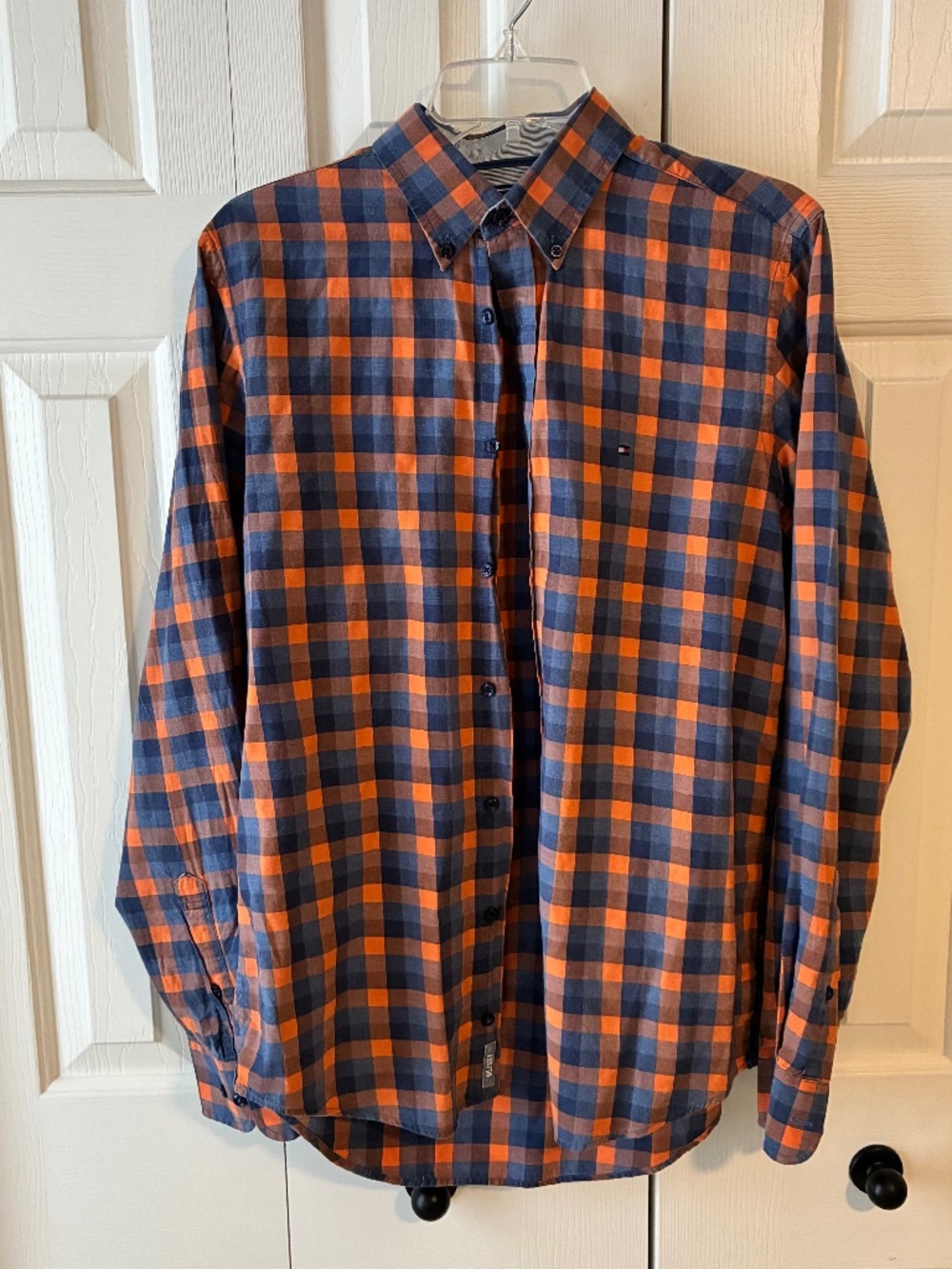 Tommy Hilfiger Slim Fit Orange & Blue Plaid Shirt - Men's M